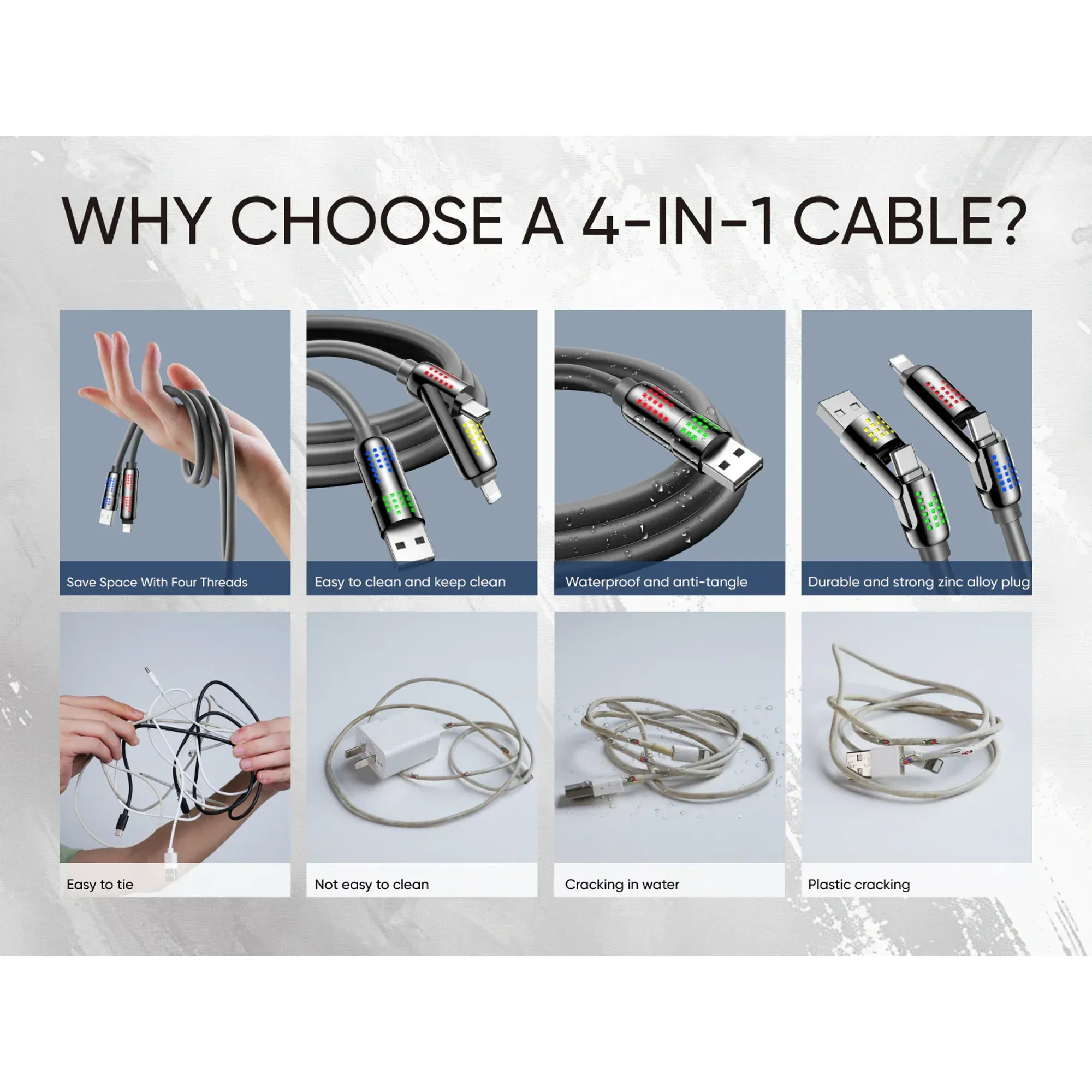 MAGIC JOHN USB C Cable, 4 in 1, 4.9 ft (1.2 m), Silicone, PD3.1 Fast Charging, 240 W, Data Transfer Rate, 480 Mbps, Compatible with iPhone 16, iPhone 15, iPhone 13 Series, Tablets, Laptops, Type-C (Black)