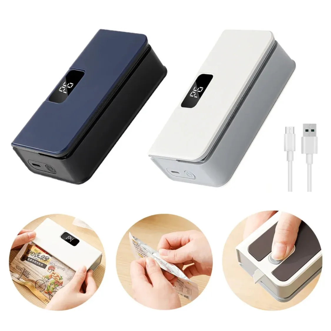 Mini Bag Sealer with LED Display Rechargeable Handheld Heat Sealer for Plastic Snack and Coffee Bags Airtight Resealer for Food Storage Home Kitchen Camping and Travel Use USB Charging Portable Tool