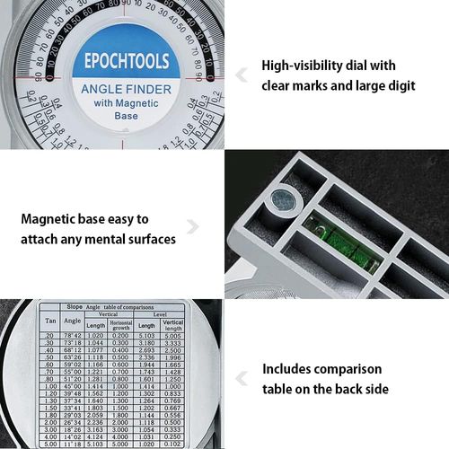 Magnetic Angle Finder,Magnetic Angle Finder Locator Mini Inclinometer Measurement Tool Protractor Tilt Level Meter Dual Level Bubble Back Comparison Table, Silver