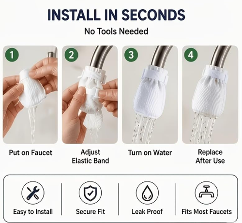 40 Pcs Faucet Filter Bags with 4 Reusable Tie Straps, Universal Kitchen & Bathroom Tap Filter, High-Density Non-Woven Faucet Filter for Trapping Rust, Sediment & Visible Impurities, Easy Installation