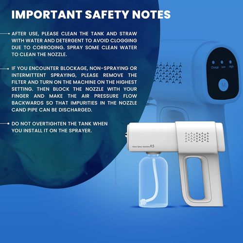 The Original Disinfectant Fogger Machine - Professional Sanitizer Sprayer - Electrostatic ULV Atomizer & Nano Steam Gun – Rechargeable Barber Spray Gun with Blue Light (White 2)