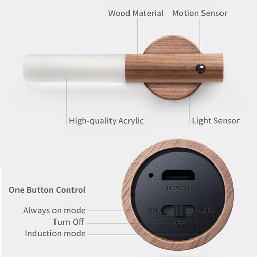 Night Light Motion Sensor, for Kids Toddler Baby Nursery, Magnetic Rechargeable LED Wall Lamp, Portable Wooden Wall Sconce, Battery USB Touch, for Bedrooms Corridors Stairs Bathroom