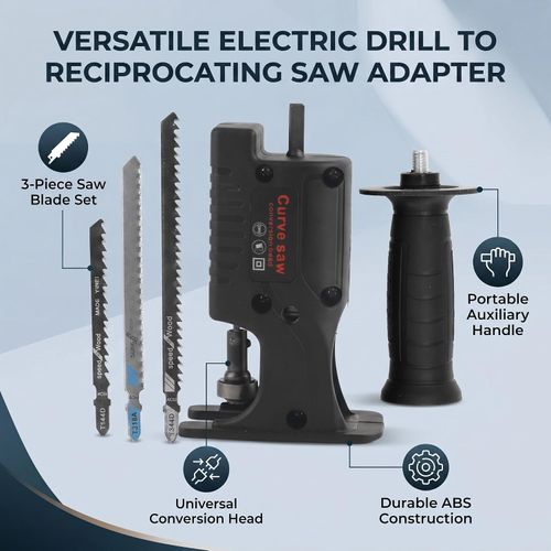 Reciprocating Saw Adapter Electric Drill to Reciprocating Saw Adapter, Hand Drill to Reciprocating Saw Chainsaw Conversion Head Kit, Woodworking Hand Saw Drill Jig Saw Attachment