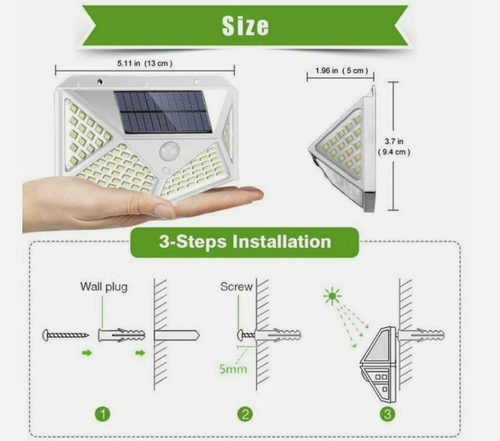 Waterproof 100 LED PIR Motion Sensor Solar Outdoor Garden Lamp Yard Black Light