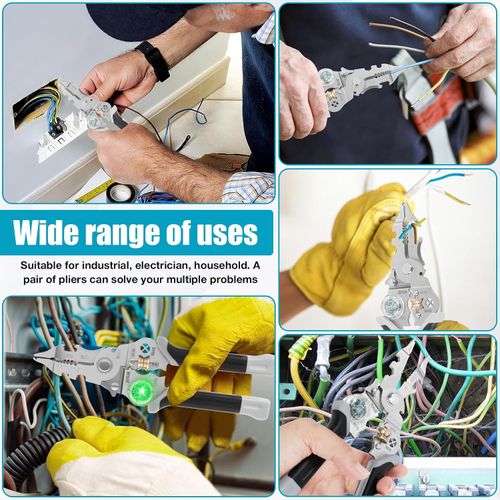 10 in 1 Wire Stripper Pliers with Voltage Tester, Multifunctional Wire Stripping Tool,Portable 0.6-2.8mm Cable Stripper Cutter Tool with Non-Slip Grip,Electrician Wire Cutting Splitting Crimping Tools