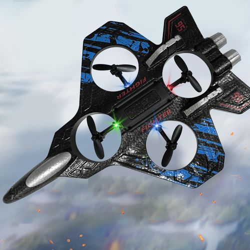 RC Airplane for Kids and Beginners, 2.4GHz Foam Drone Remote Control Airplane Outdoor Flying Toy, 360° Drop-Resistant Stunt Spin Remote Fighter Jet with Lights (Blue)