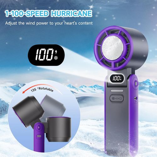 Handheld Cooling Ice Fan – 100-Speed Adjustable Mini Turbo Fan, 4000mAh USB Rechargeable Battery, LED Display, 3-in-1 Foldable Design for Travel, Camping, Office ,Outdoor Use