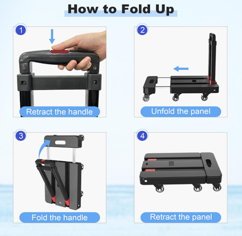 Folding Hand Truck, 500 LBS Heavy Duty Foldable Dolly Cart with Wheels, Telescoping Handle & 2 Elastic Ropes, Portable Luggage Cart for Moving, Travel, Home, Black Red