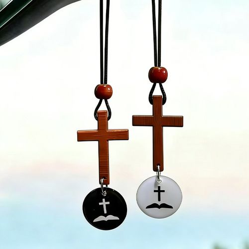 Daily Bible Verse Rearview Mirror Cross Ornament – Daily Scripture Car Charm Hanging Cross for Car