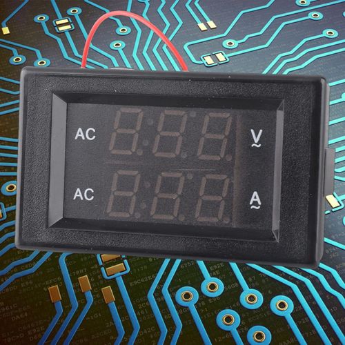 Digital Voltmeter with LED Red and Green Display - 2-in-1 AC Voltage and Amp Meter for 60-500V AC, 0-50A Panel Meter for Voltage and Current Testing