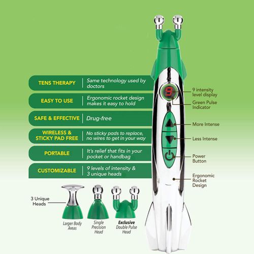 Hempvana Rocket Pain Relief Pen, As Seen On TV, Wireless TENS Therapy, Portable Muscle Stimulator - Same Technology Used by Doctors - Muscle Pain Relief -9 Adjustable Intensity Settings-3 Unique Heads