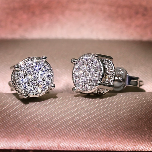 Men's Hip-Hop Style Round Earrings — Fully Embellished with Simulated Zirconia, Micro-Pavé Set, and Plated — Trendy Hip-Hop Jewelry for Men