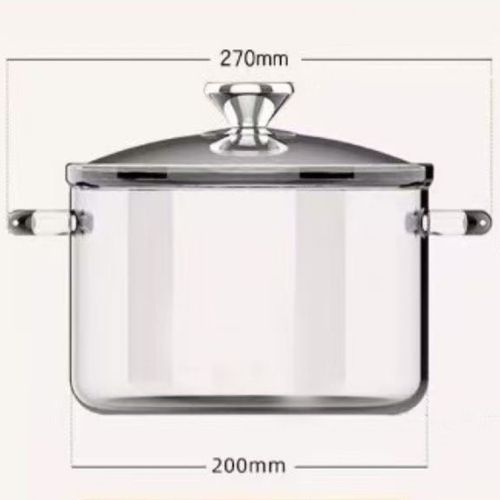 Glass casserole dish for cooking, made of high borosilicate glass, with lid and handle. This heat-resistant glass cooking pot is suitable for pasta, soup, milk, and other foods, and is safe for use in the refrigerator and microwave.