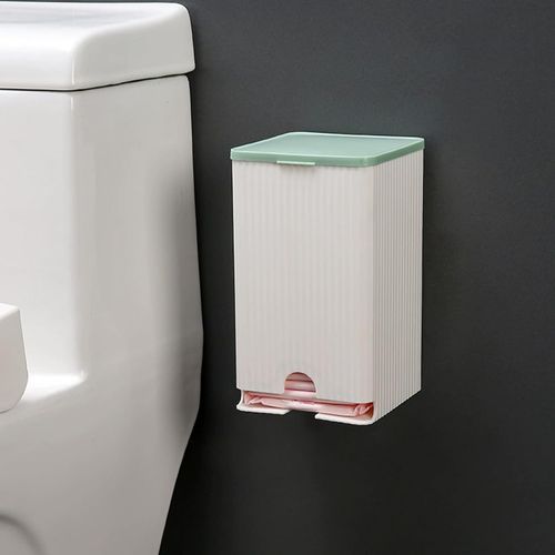 Tampon Organizer for Bathroom, 4.5x4.5x7.7 Inch Plastic Sanitary Napkin Holder with Lid, Large Opening Sanitary Pad Holder, Self-Adhesive Wall Mounted Storage Box for Woman Girl.
