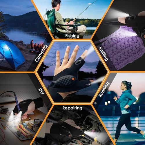 1 Pair LED Flashlight Gloves , Rechargeable Hands Free Flashlights for Fishing Camping Repairing, LED Gloves Cool Gadgets .