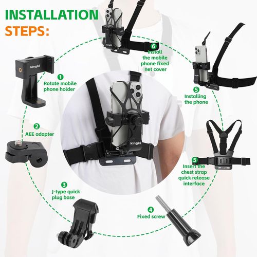 Mobile Phone Chest Strap Harness Mount Head Strap Holder Kit for POV VLOG,Cell Phone Clip Compatible with iPhone,Samsung,GoPro Hero 12, 11,10, 9, 8, AKASO,DJI Osmo,and Action Cameras…