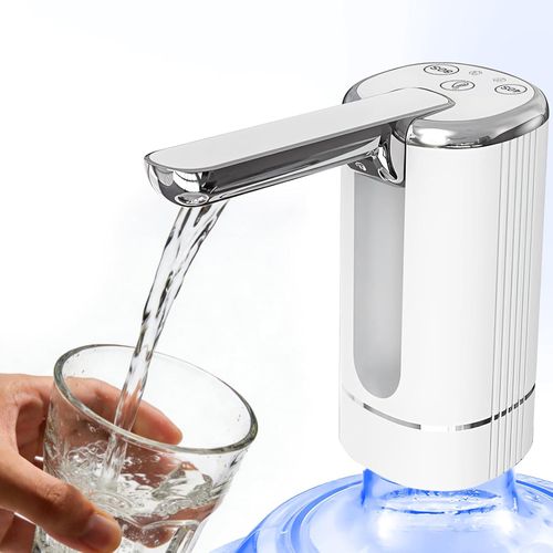 Water Dispenser Pump for 5 Gallon Water Bottles, USB Type-C Rechargeable with 1200mAh Battery, Foldable Spout, One-Touch Control  Powerful Suction for Home, Office, Camping - White