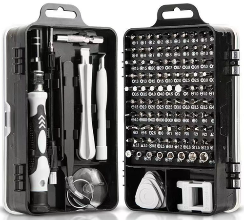 115-in-1 Multi-functional Precision Screwdriver Set, a complete set for disassembling and repairing mobile phones, computers, and watches. A versatile home digital repair tool with 115-in-1 screwdrivers and precision bits.