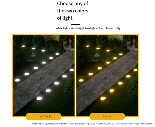 Solar-Powered LED Dog Paw Print Lawn Lights — Outdoor Rainproof Garden & Courtyard Decorative Ground Stakes — Realistic Paw Print Pathway Lights — Solar LED Outdoor In-Ground Garden & Yard Lighting