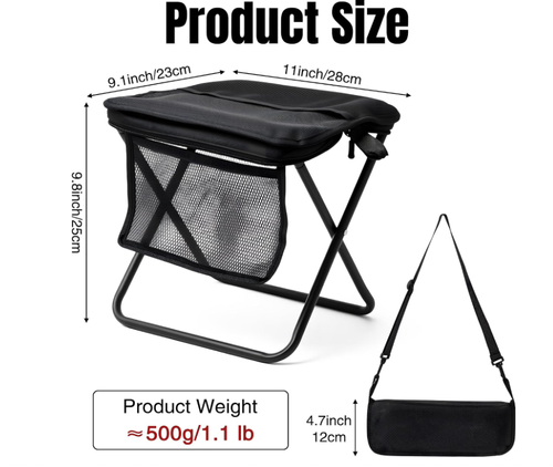 Pocket Chair Folding for Adult - Foldable Handbag Camping Stool for Travel Fishing Hiking Queue Up Outdoor Activities, Portable Compact Stool with Carry Pouch for Storage (11 x 9.1 Inch)