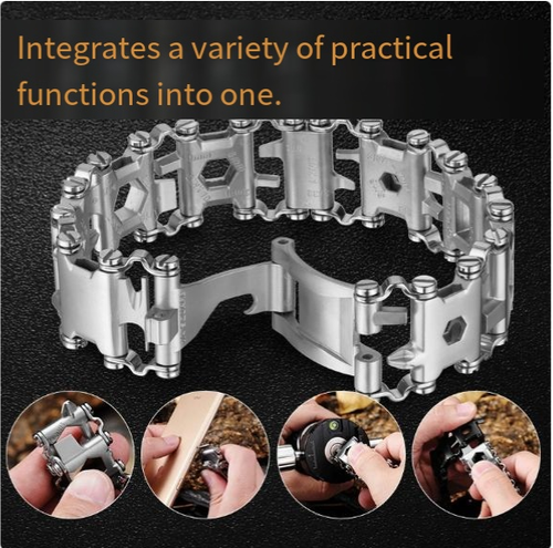 Multitool Bracelet 29 in 1, 22cm Stainless Steel, Outdoor Travel Men Watch Strap, Trend Bracelet with A Pry Tool