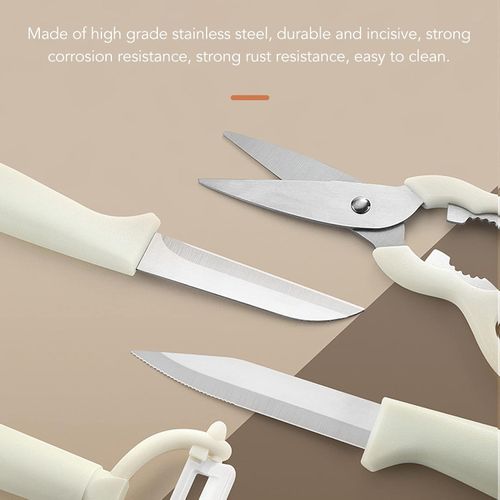 Knif Set with Block, 5 Piece Kitchen Knif Sets with Stainless Steel Knive Snips and Peeler for Veg Fruit Meat Steak