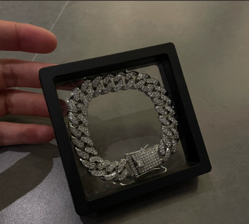 Euro-American Hip-Hop Style Zinc Alloy Cuban Link Bracelet – Electroplated, Fully Rhinestone-Studded