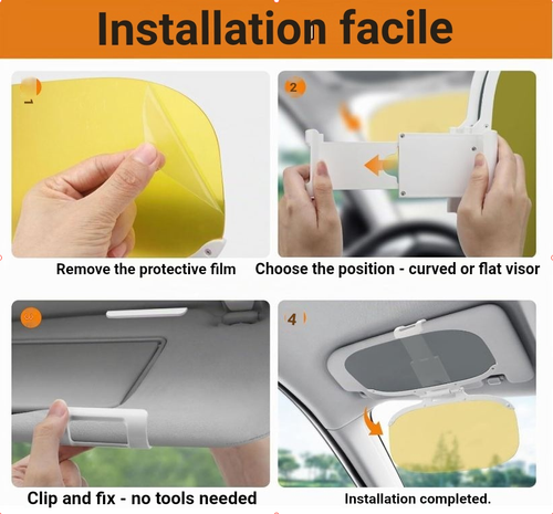 2 in 1 Car Sun Visor Day and Night Sun Visor Extension with Adjustment Button, Anti-Glare UV Protection, Clip-On for Cars, Trucks, SUVs, Yellow and Black
