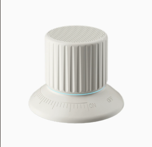 Volume knob speaker, wireless, Bluetooth, IPX4 waterproof, volume control with magnet, suitable for bathroom use.