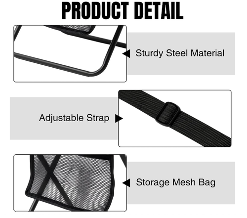 Pocket Chair Folding for Adult - Foldable Handbag Camping Stool for Travel Fishing Hiking Queue Up Outdoor Activities, Portable Compact Stool with Carry Pouch for Storage (11 x 9.1 Inch)