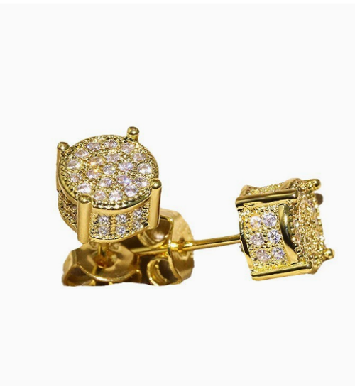 Men's Hip-Hop Style Round Earrings — Fully Embellished with Simulated Zirconia, Micro-Pavé Set, and Plated — Trendy Hip-Hop Jewelry for Men