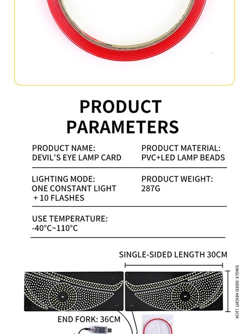 New Style LED Light Strip 2in1 Sticker Dynamic Demon Eye Personality Creative Soft Screen Lights LED Display Lights for car Truck,Off-road Vehicle Decorative Use Holiday Gifts, Ambient Lighting Car Interior, Truck Accessories, Car Enthusiasts, Car