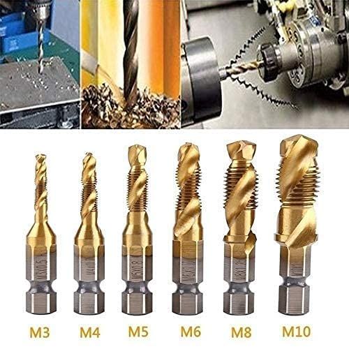 6pcs Drill Bits HSS Taps 1,4 Inch Hexa Metric Thread Bits Set Tool Tap M3-M10
