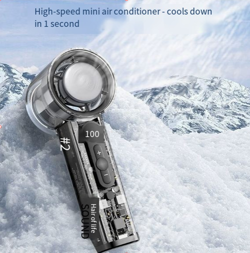 Cooling handheld fan with digital display, 100 speed settings, outdoor wireless portable dormitory transparent mecha-style lighting fan