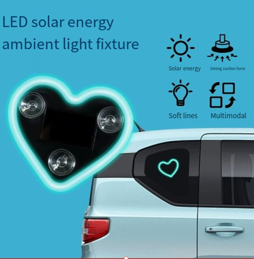 Solar-powered heart-shaped ambient light for car quarter windows – interior decorative neon heart light