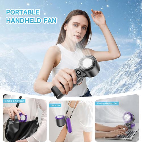 Handheld Cooling Ice Fan – 100-Speed Adjustable Mini Turbo Fan, 4000mAh USB Rechargeable Battery, LED Display, 3-in-1 Foldable Design for Travel, Camping, Office ,Outdoor Use