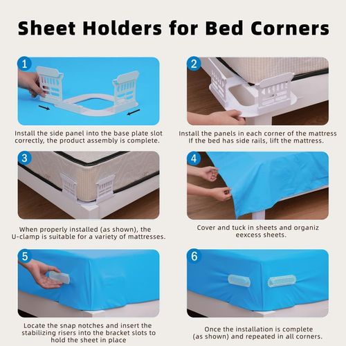 4-Pack Bed Sheet Holder,Upgraded Non-Slip Sheet Grippers & Clips,Durable,Universal Fit for King Queen Full Twin Mattress Corners, Easy Lock System for Fitted Sheets.