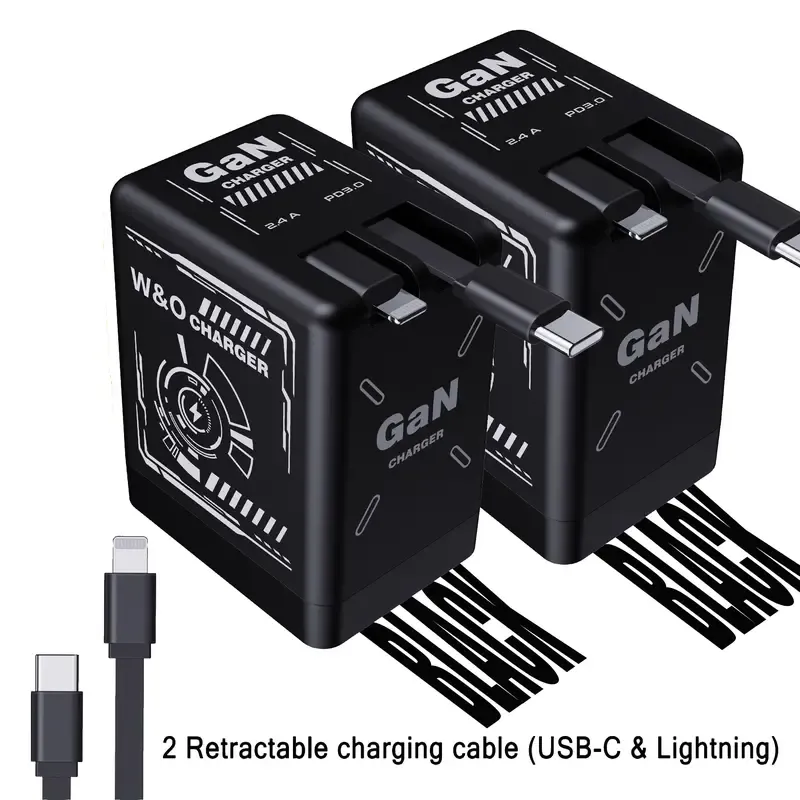All-in-One Travel Charger - 120W Retractable GAN Charger with Built-in Type-C Cable & USB Ports, Foldable Wall Plug for Laptop, Phone Fast Charging