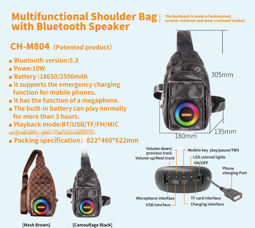 Multifunctional backpack Bluetooth speaker, portable outdoor power bank, long battery life, LED lights, speaker, outdoor hiking backpack speaker, large capacity power bank, LED lights, outdoor leisure travel backpack.