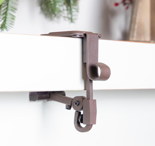 Fireplace Stocking and Garland Hanger with Two Hooks (2 Pack - Brown)