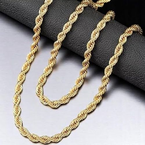 Gold-Plated Rope Chain Necklace, 24 Inches, 7mm Width, Facet Design, Secure Clasp, Unisex, Ideal Gift for Men & Fashion Lovers