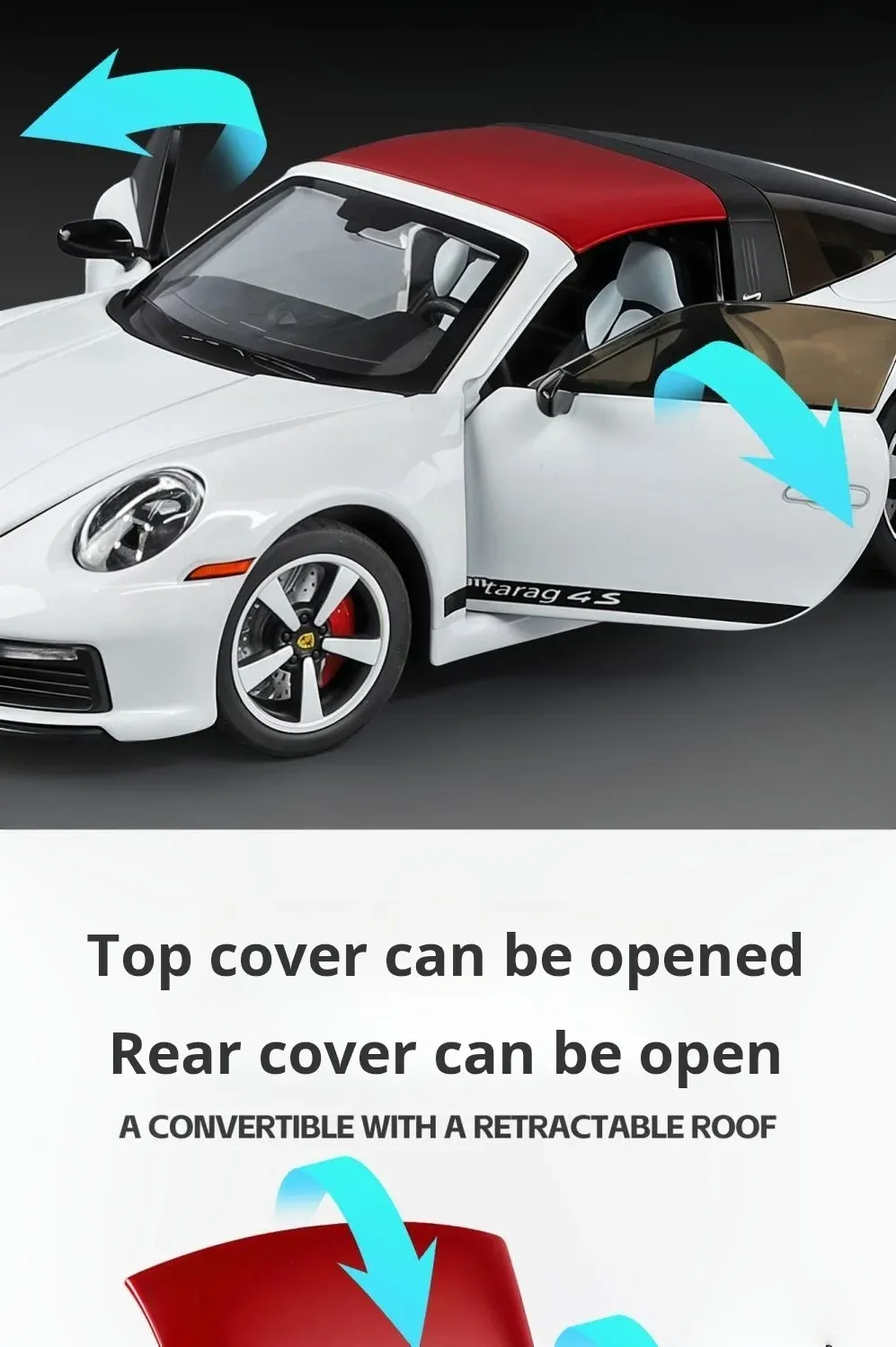 Porsche 911 Targa Diecast Model Car 1:32 Scale, Sports Car Collectible with Lights and Opening Doors, Gift for Car Lovers