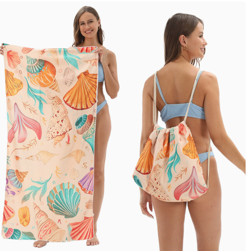 Two-in-one foldable beach towel printed bath towel all-in-one beach towel all-in-one bag for storage