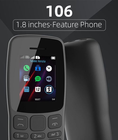 N106 Low-cost, candy-bar style GSM 2G feature phone with physical keypad—suitable for seniors or as a backup phone for students.