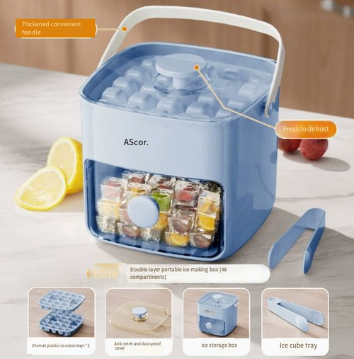 Press-type ice cube tray, large capacity food-grade ice maker, ice ball freezer, ice storage device, food-grade quick-release ice tray, large capacity ice cube and ice ball storage box for refrigerators.