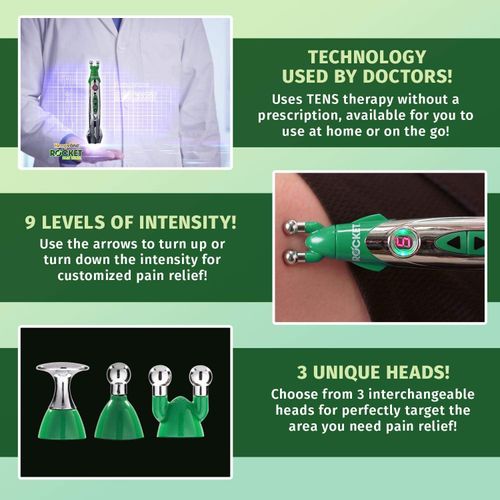 Hempvana Rocket Pain Relief Pen, As Seen On TV, Wireless TENS Therapy, Portable Muscle Stimulator - Same Technology Used by Doctors - Muscle Pain Relief -9 Adjustable Intensity Settings-3 Unique Heads