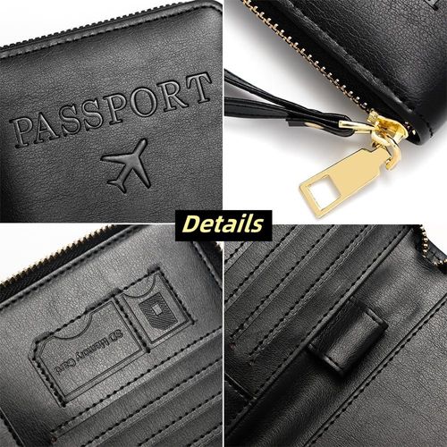 Blocking Passport Holder Travel Wallet, Slim Zipper Card Case with ID Window, Boarding Pass Slot & Credit Card Organizer for Men and Women.