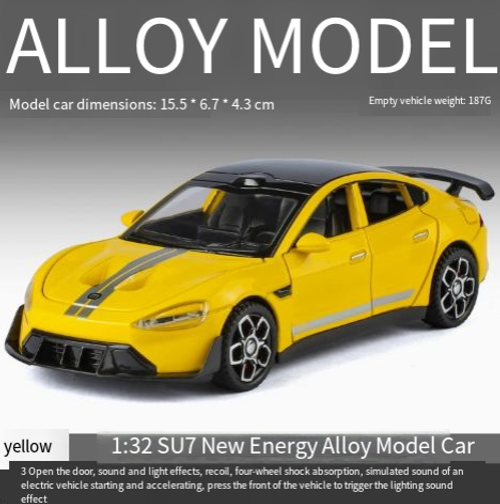 1:32 scale alloy car model, new energy SU7 car, sound and light children's toy car model ornament