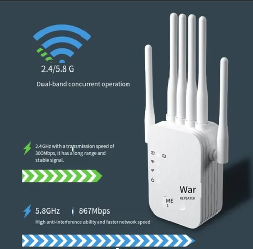 Home WiFi Signal Booster with Antennas — Wall-Penetrating Wireless Network Extender 300Mbps  1200Mbps Repeater — Six-Antenna WiFi Signal Expander for Home Use