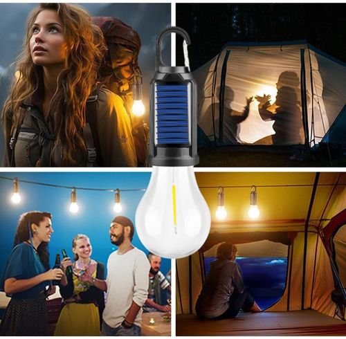 Solar Rechargeable Hooked Camping Light, Solar Rechargeable Light Bulbs, USB Charging Tungsten Light Bulb Solars Lights with Power Display, LED Tent Lights with IPX4 Waterproof